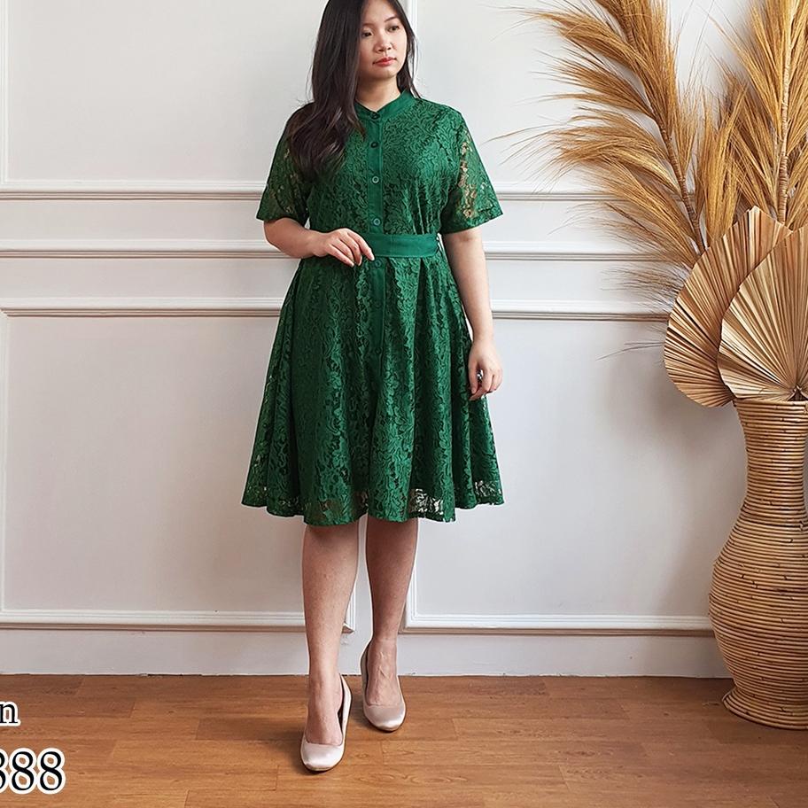 D3888 Dress brokat pesta midi lengan pendek 3 size M L XL 3888 ,.