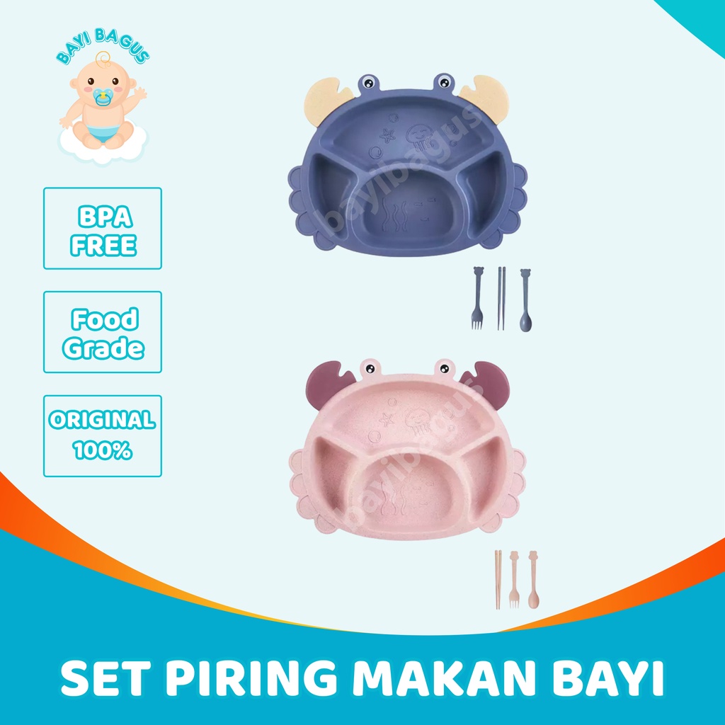 Piring Set Garpu Sendok Alat Makan Anak Peralatan Makan Bayi Baby Kepiting Crab MPASI