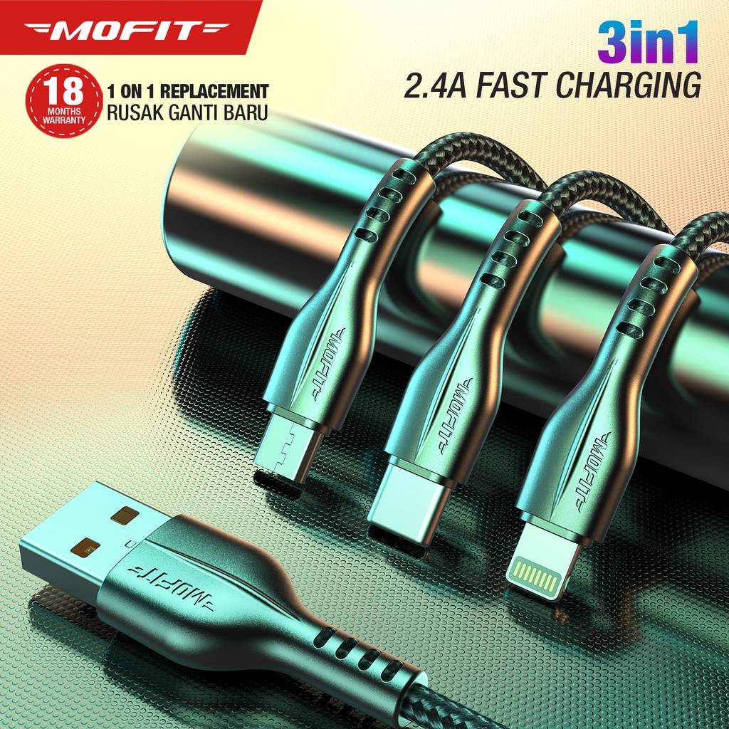 Kabel Data MOFIT 3in1 M300 Fast Charge 2.4A Micro + TypeC + Lightning 120cm