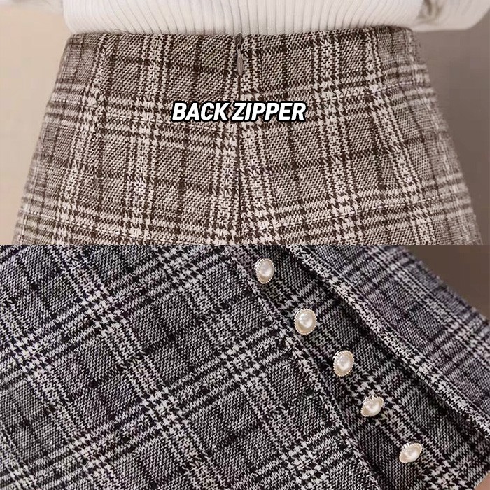 KARAKOREA 8862 Hailey Diamond Tweed Pants/Rok Celana/Celana pendek/Plaid Pants/Skirt Pants/Rok Korea Skirt/Rok Autumn/Rok Winter