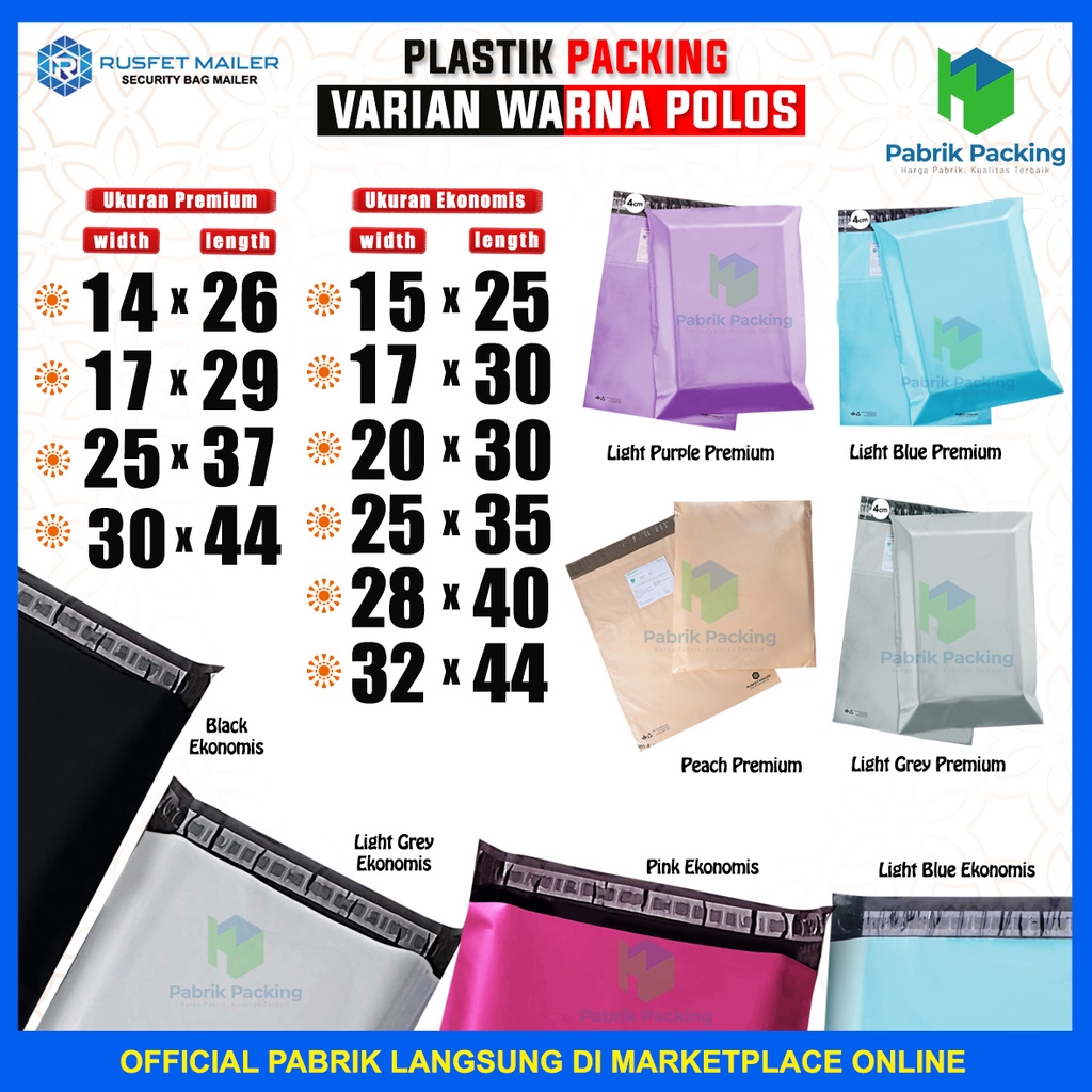 PLASTIK PACKING PREMIUM RUSFET | POLYMAILER PREMIUM RUSFET WARNA POLOS WATERPROOF ELASTIS SATUAN