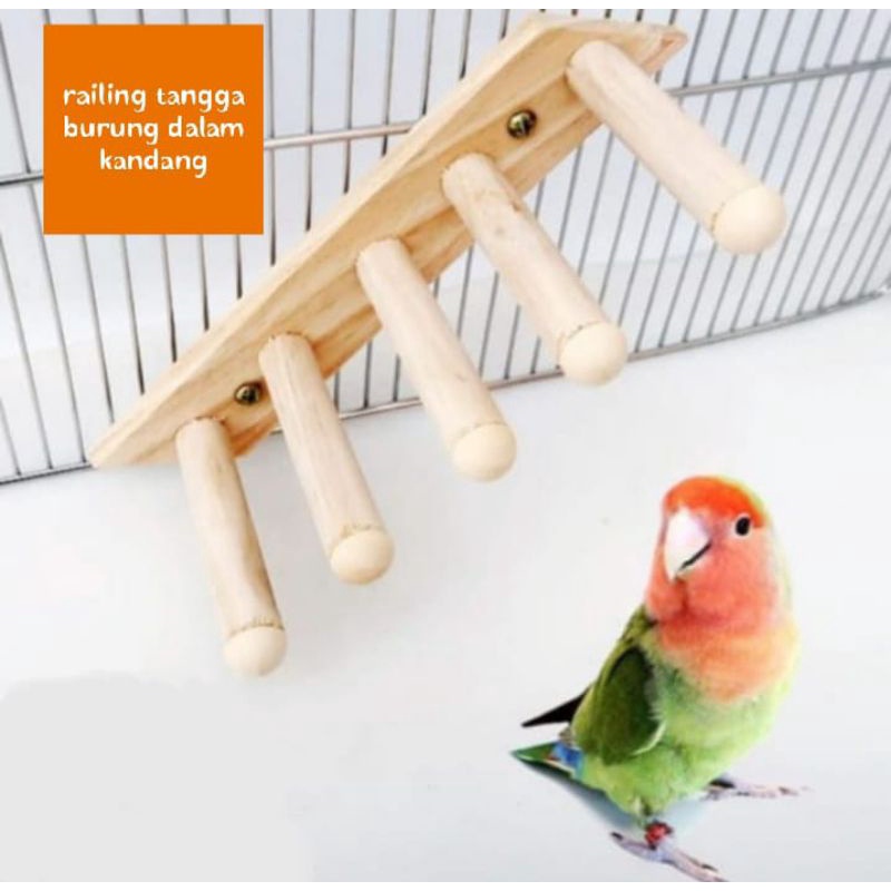 Mainan railing tangga kayu kandang umbar lovebird