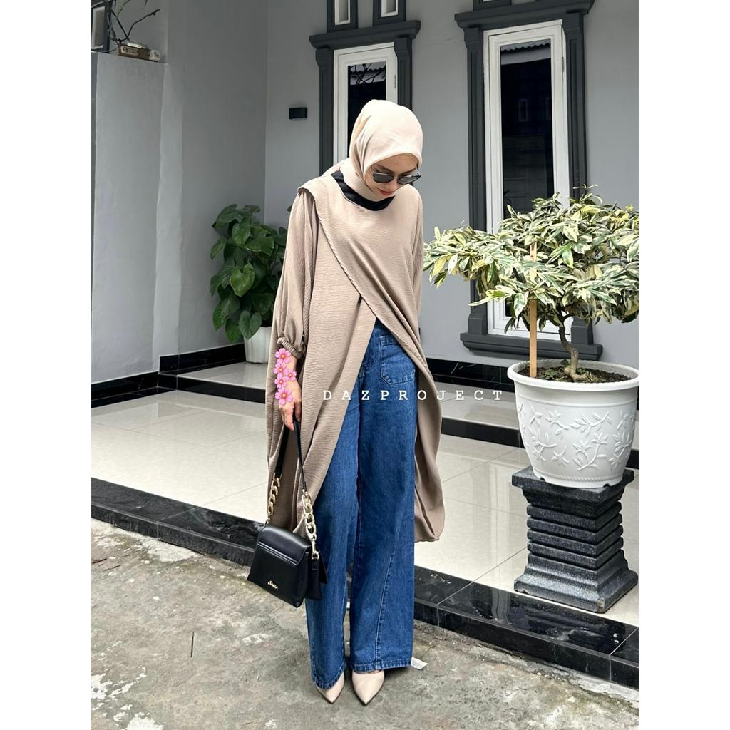 Azura Tunik Jumbo LD 168 Polos blouse Crincle Airflow Lengan Karen by Dazproject