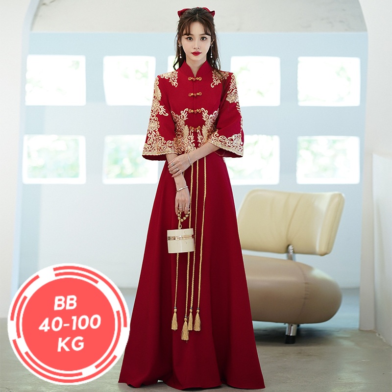 Gaun Pengantin Cheongsam【JUMBO 8XL】Hanfu Ukuran Besar Pernikahan Pengantin Wanita Kode 909 Tiongkok 