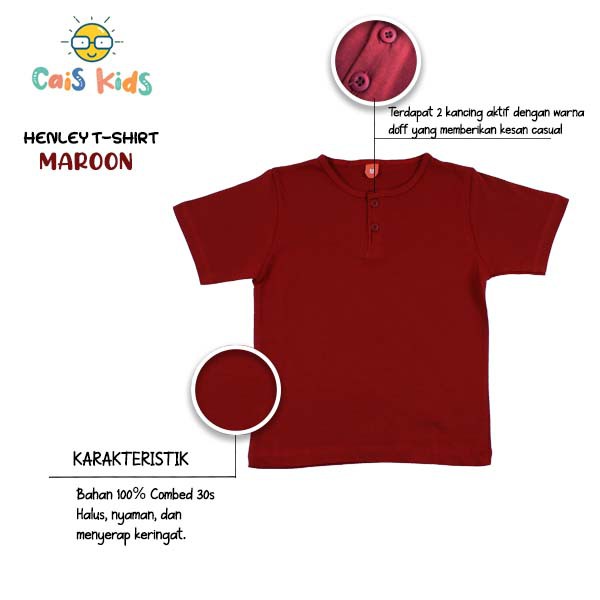 CaisKids Kaos anak henley button tee polos bayi untuk perempuan laki-laki baju bahan kaos katun combed