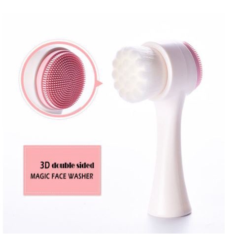 LDS SS25 Alat Cuci Muka 2in1 / Facial Cleansing Brush Silicone / Sikat Pembersih Wajah Pori / Brush Wajah 2 Sisi Bulu Lembut Halus Silikon