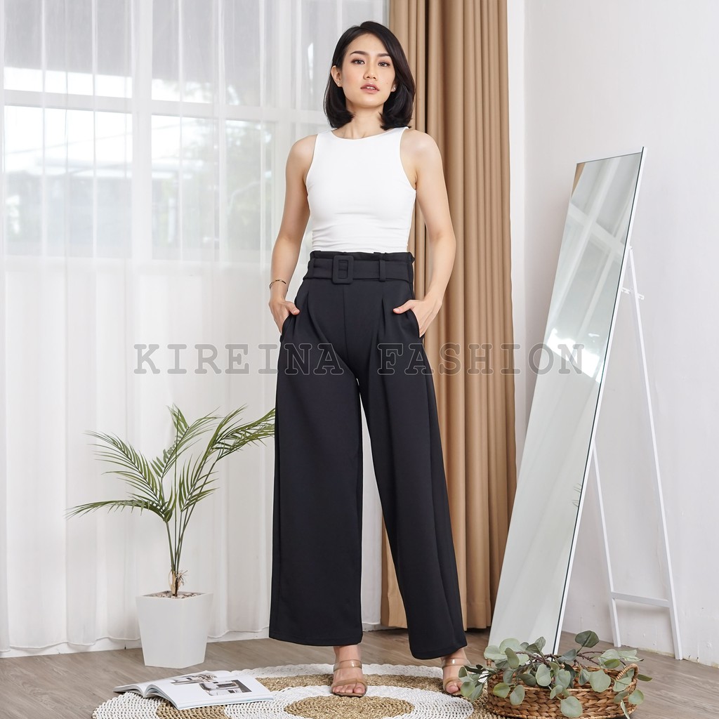 Celana Kulot Scuba Wanita Cullote Highwaist Skuba Panjang Casual Premium Free Belt - KIREINA