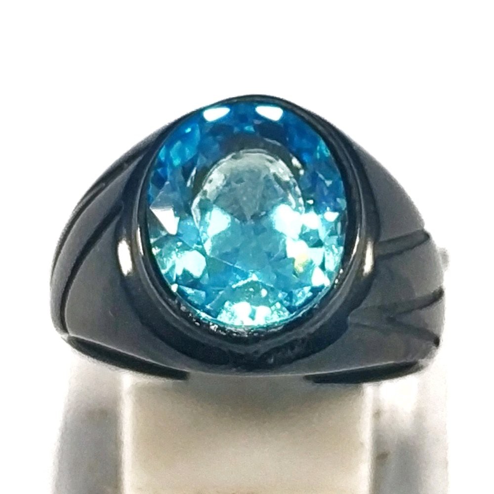 CINCIN TITANIUM HITAM PERMATA BLUE TOPAZ SKY