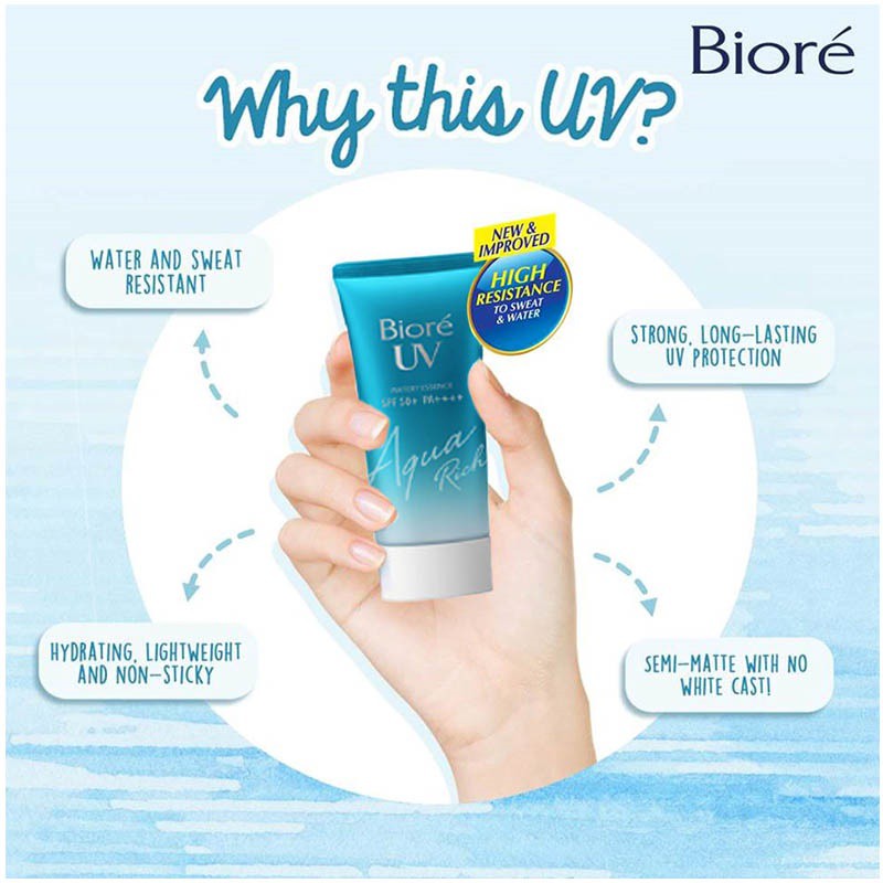 Biore UV  Sunscreen Essence SPF 50 PA++++(15gr/50gr)(Aqua Rich Watery/Light Up/ UV Athlizm) ✓BPOM Ori