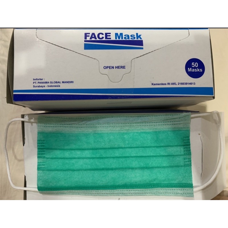 masker wajah pelindung wajah penutup wajah facemask 3ply resmi kemenkes isi 50 Masker Medis
