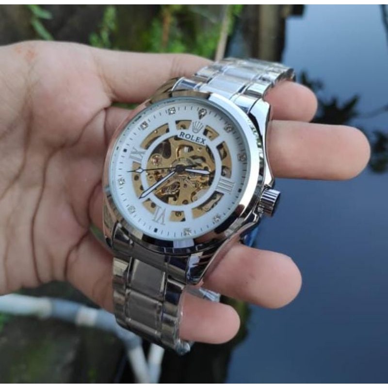 Jam Tangan Otomatis Romawi Tengkorak Skeleton Jam Tangan Tanpa Baterai Terlaris