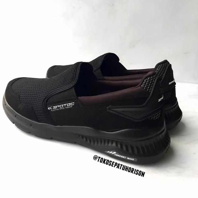 Banting Harga Big Size Walking Shoes - Spotec Lexy Full Black - Slip On Unisex