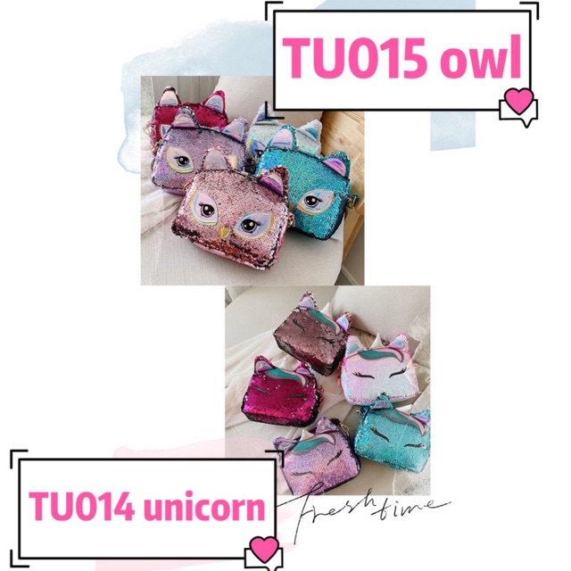 Tas selempang Sequin Unicorn Owl TU014 TU015 TSU028 TSU027tas pundak sling anak perempuan