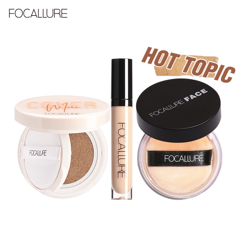 FOCALLURE 3PCS Base Makeup Sets Long-lasting Foundation &amp; Oil Control Setting Powder &amp; Concealer Paket