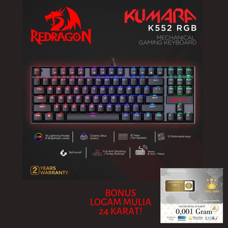 Keyboard Redragon Gaming Keyboard Mechanical RGB KUMARA - K552RGB-1