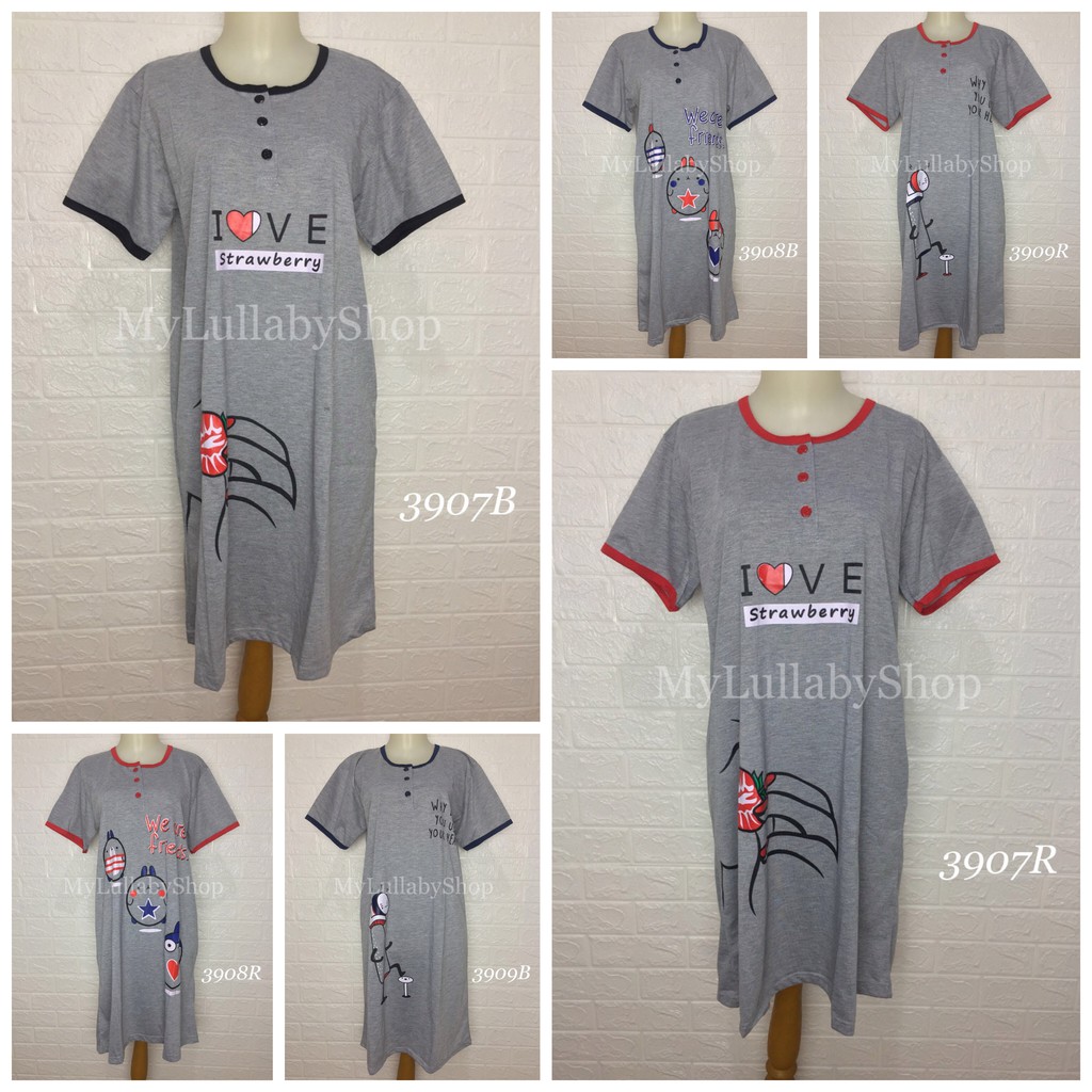 Daster Kaos Panjang Kancing Depan Baju Tidur Wanita Wanita Lengan Pendek