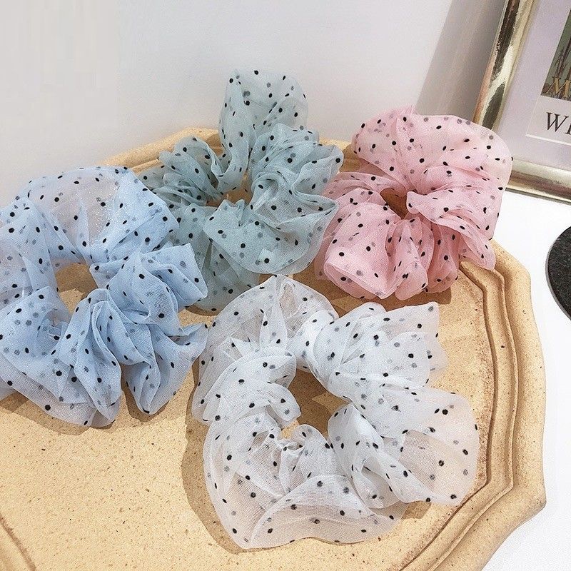 3PCS!!! Ikat Rambut Scrunchie Aksesoris Fashion Wanita Gaya korea0Scrunchie Bahan Sifon Motif Bunga Daisy Premium / Ikat Rambut Sifon Korea / Mesh Scrunchie