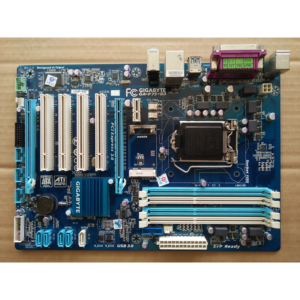 Motherboard Gaming GIGABYTE GA-P75-D3 LGA1155 B75 H61 H77 P67 Q67 Z68 Z77 4-Slot RAM. Slot SSD mSATA