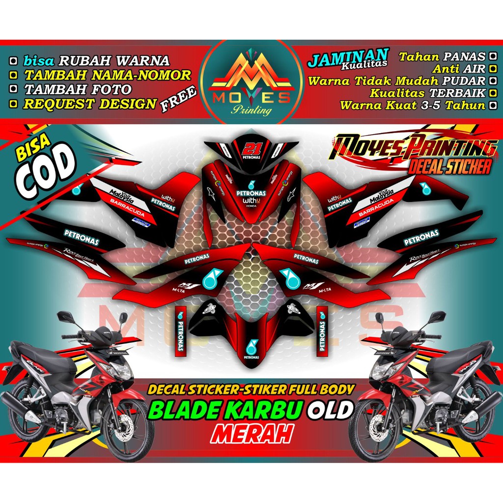 Decal Blade 110 Stiker Vareasi Honda Blade Karbu Strifing FullBody Petronas Merah (1)