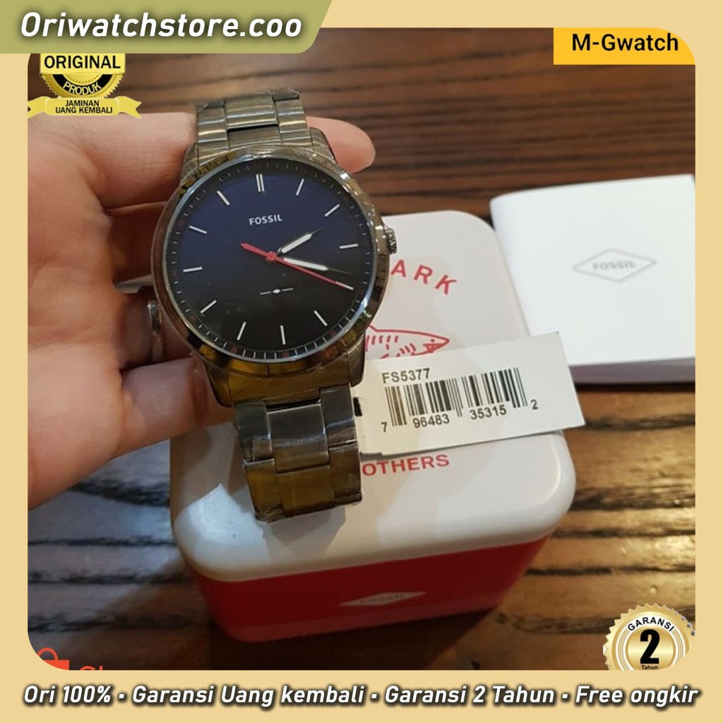 TERLARIS Fossil FS5377 JAM TANGAN PRIA Minimalist Men Blue Dial Stainless Steel Strap