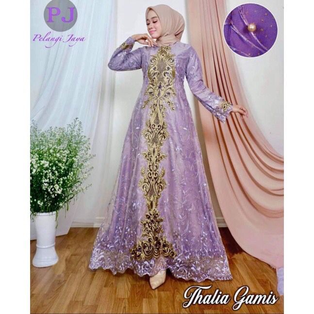 Gamis tille bordir thalia | Gamis pesta | Gamis brukat jumbo wanita | Baju outfit kondangan Size M L XL XXL