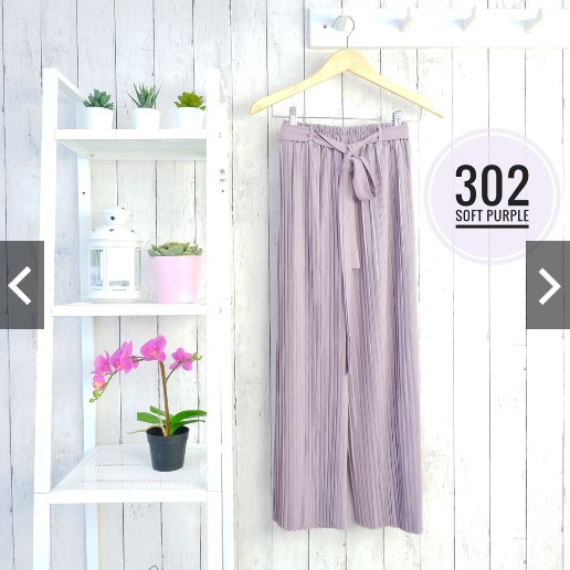 302 KULOT PLISKET PANJANG TALI PINGGANG MODIS FASHION MUSLIM BAWAHAN CELANA POLOS MURAH PLEATEDPANTS-Soft purple