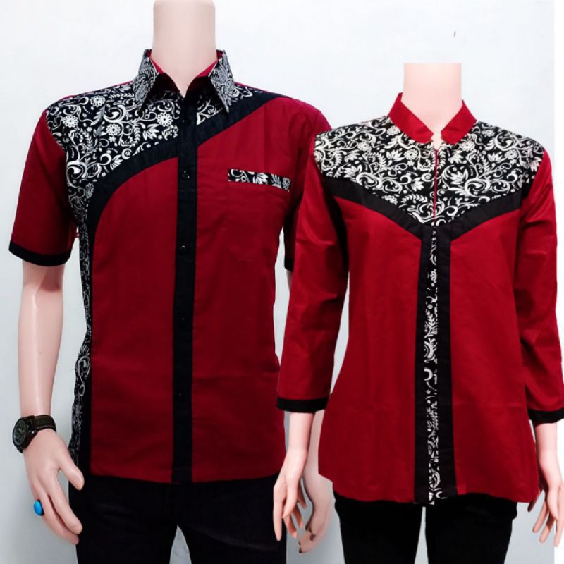 Maura/Couple Kombinasi/Sania Ruffle Batik Couple Pesta S.M.L.XL.XXL-Cewek maron