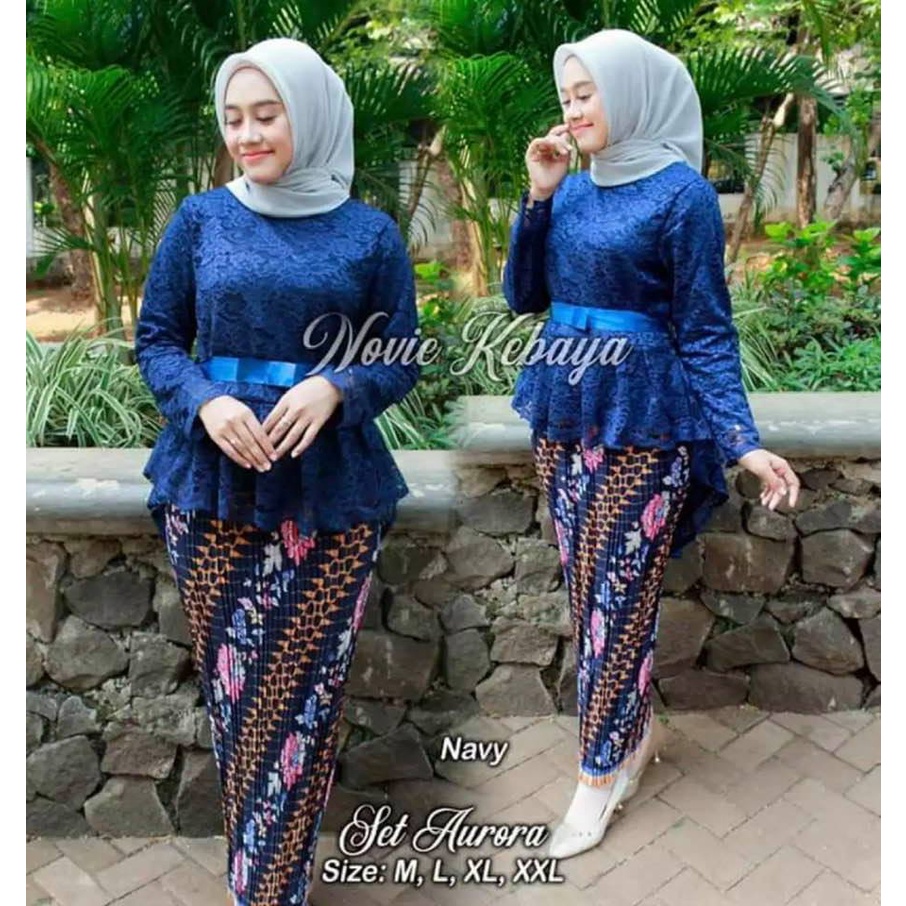 SETELAN KEBAYA AURORA BROKAT + ROK PLISKET BATIK PANJANG