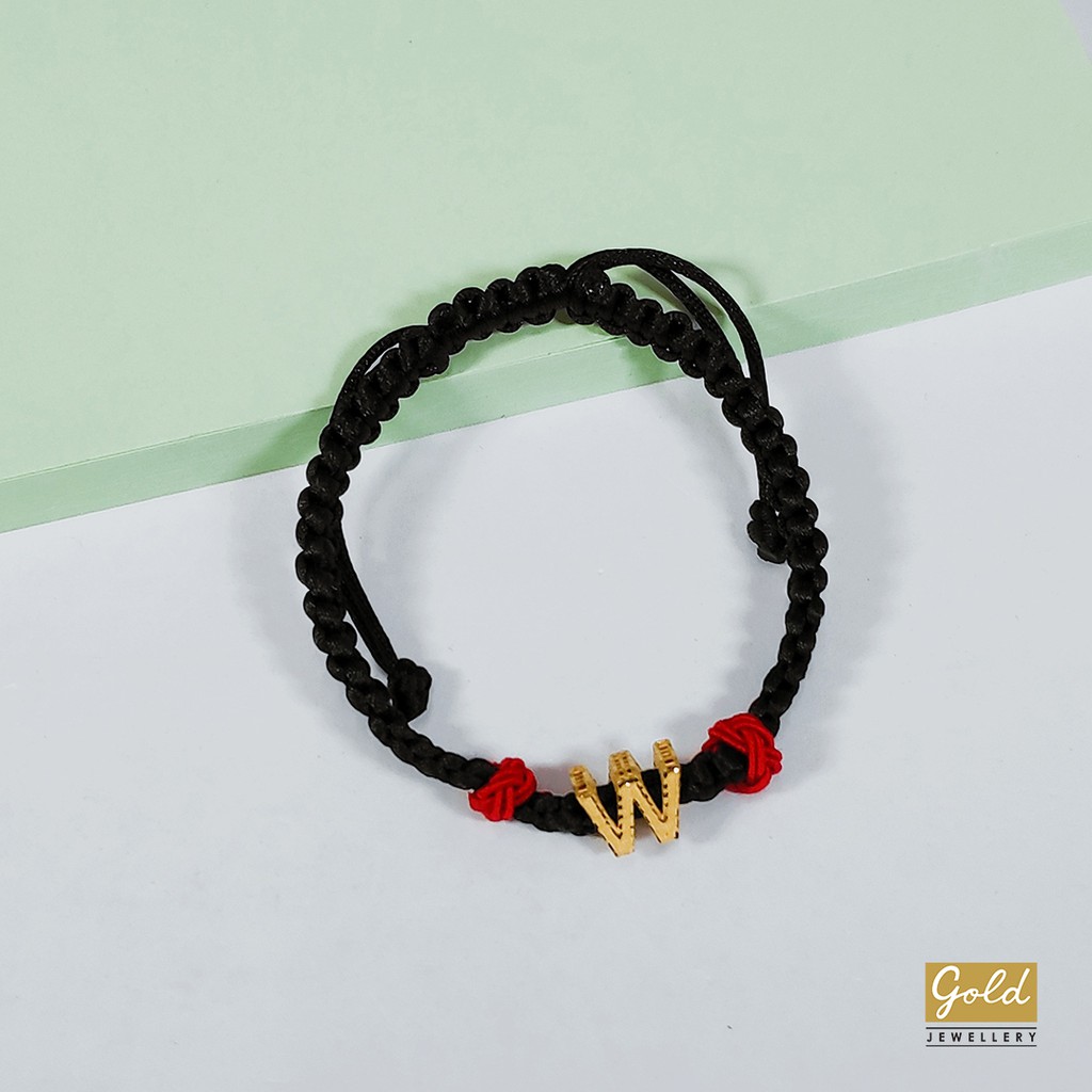 Gelang tali emas kuning kadar 700 70% inisial W bsr tali gpg hitam