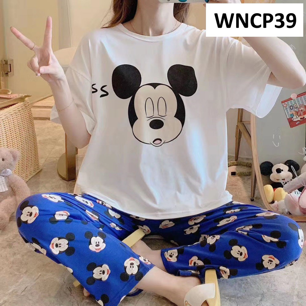 Piyama Wanita Baju Tidur Wanita Lengan Pendek Celana Panjang Mickey Sleepz