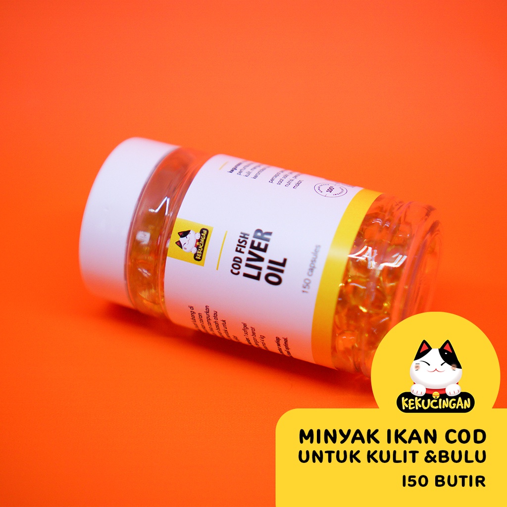 Minyak Ikan COD Fish Liver Oil Vitamin Bulu Rontok Kucing Anjing Kekucingan 150 Kapsul