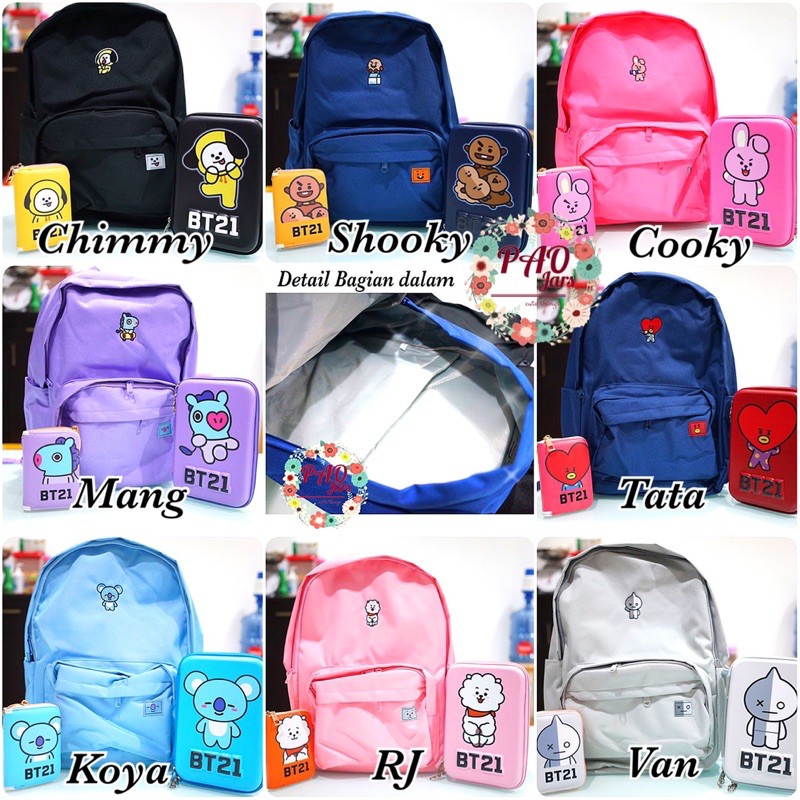 set tas sekolah gambar kpop tata chimmy koya shooky cooky bt21 / tas sekolah anak SD / tas ransel sd