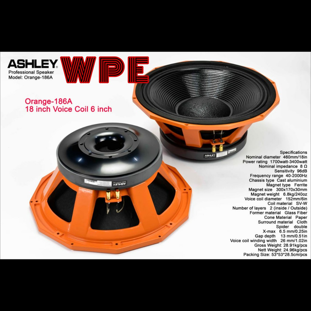 Speaker Komponen ASHLEY ORANGE 186A Original 18inch