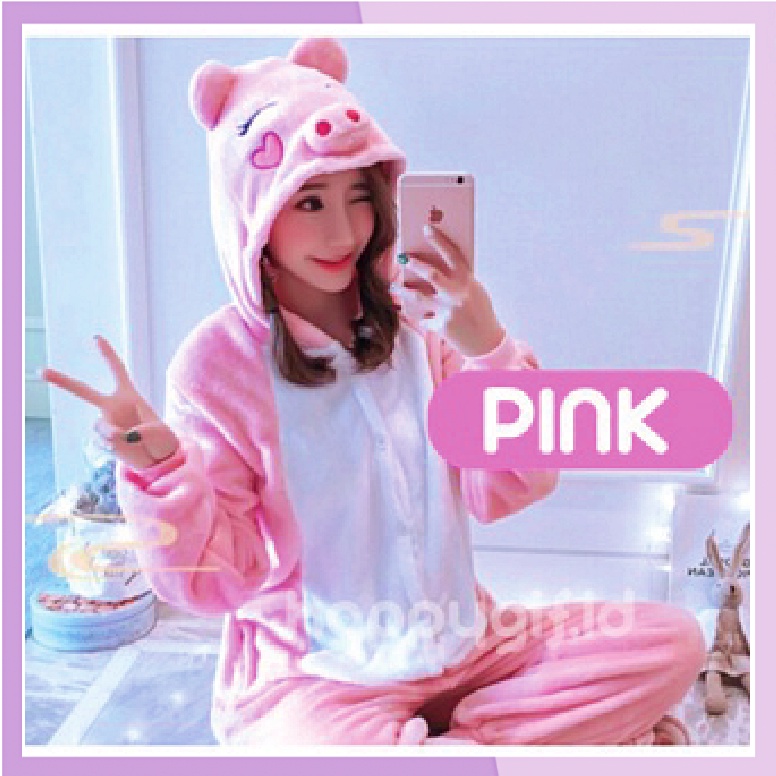 BAJU TIDUR KOSTUM ONESIE KIGURUMU PIYAMA PINK DEWASA KARAKTER - PIGGY PIG BABI