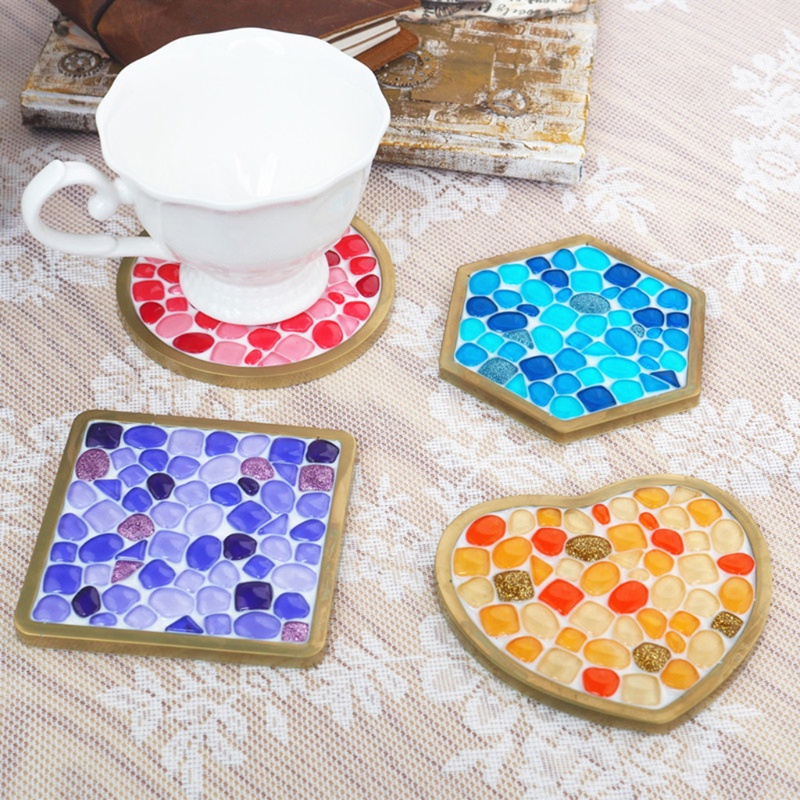 SIY  Handmade Mosaic-Coasters for Drinks Resin Casting Molds DIY Round Mosaic-Stone Coaster Silicone Resin Mold Craft Tools