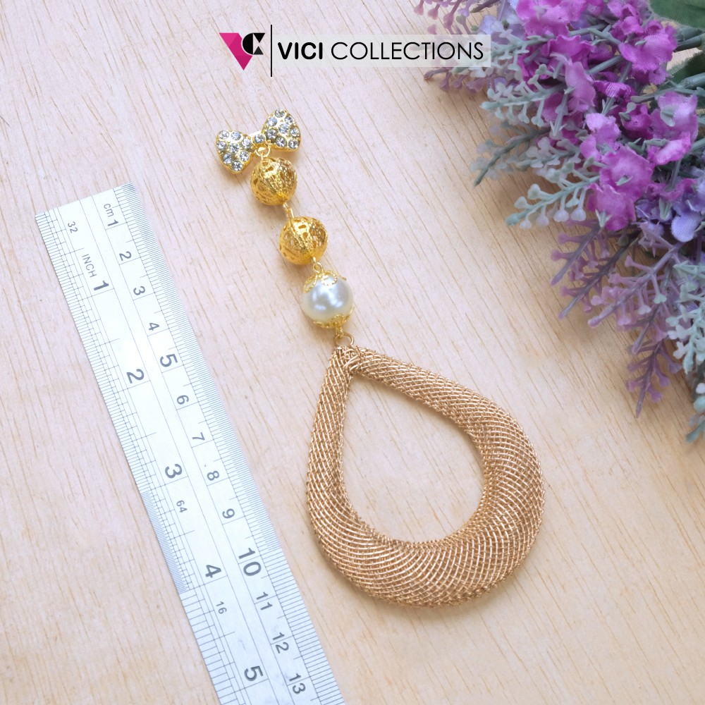 Bros Dagu Juntai Wanita Aksesoris Hijab Jilbab Mutiara Brukat Tetesan Air Oval BSP172-2