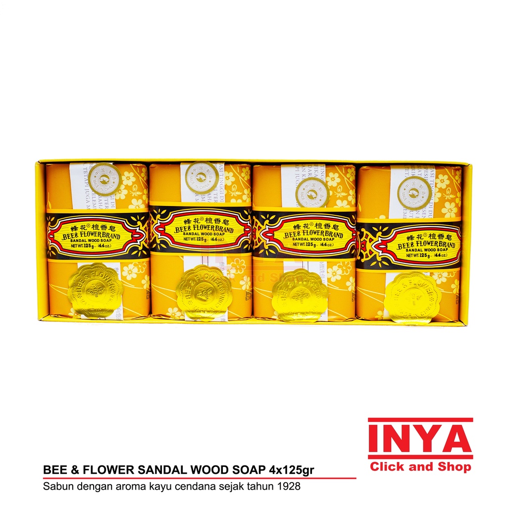 BEE &amp; FLOWER BRAND SANDAL WOOD SOAP 125gr CAP TAWON BOX isi 4 SABUN BATANG IMPORT