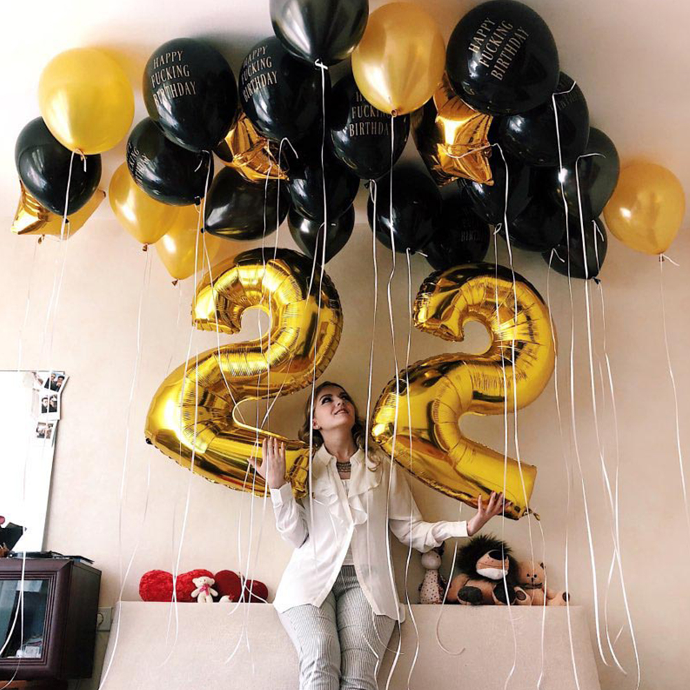 Balon Foil Helium Bentuk Angka Warna Emas Ukuran 32 Inch Untuk Dekorasi Pesta Ulang Tahun