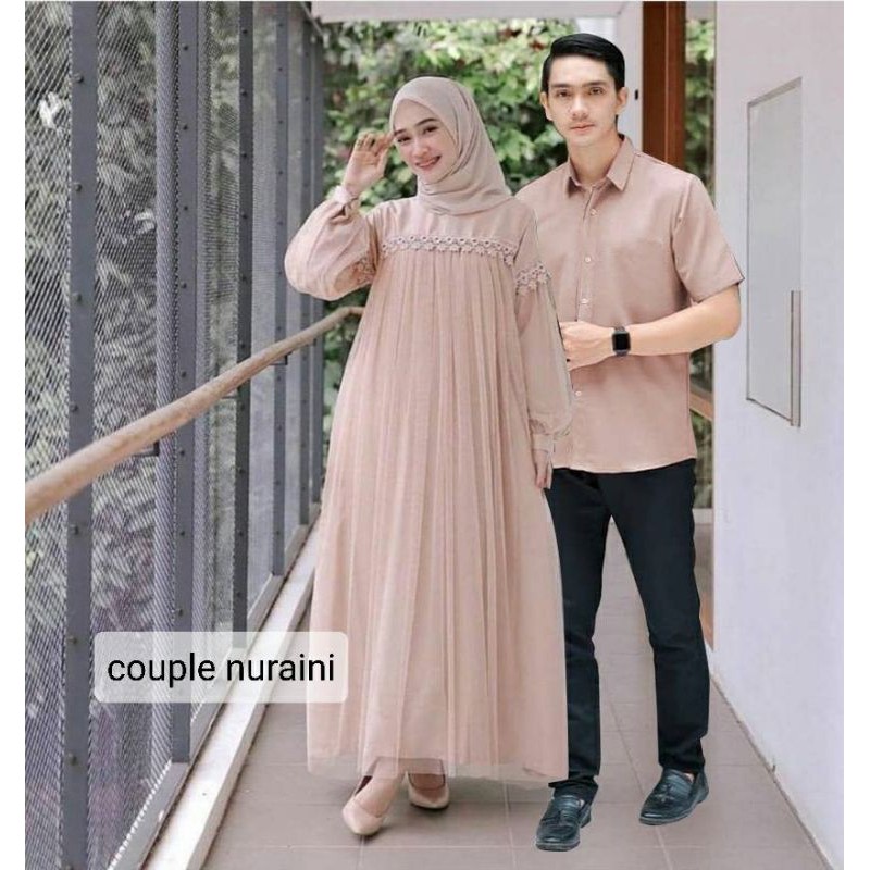 CP NURAINI RENDA TILE, COUPLE PASANGAN, MOSCREPE PREMIUM, GAMIS HIJAB MUSLIM, DRESS MAXY, ADA KEMEJA