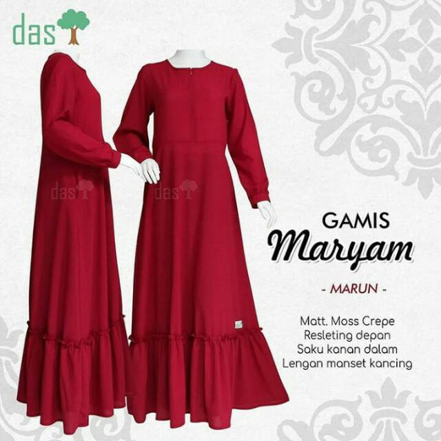 Gamis Merah Marun Das syari busui resleting depan Maryam Maroon by Dasmuslim bahan mosscrepe