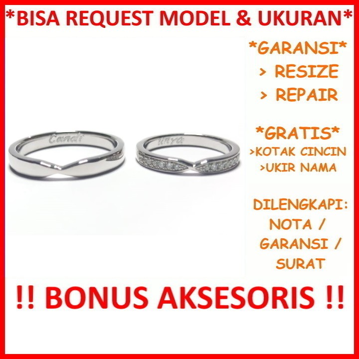 Garansi Silver Asli Gratis Tulis Ukir Nama Bisa Pesan Model Cincin Tunangan Perak Couple Kawin Id623