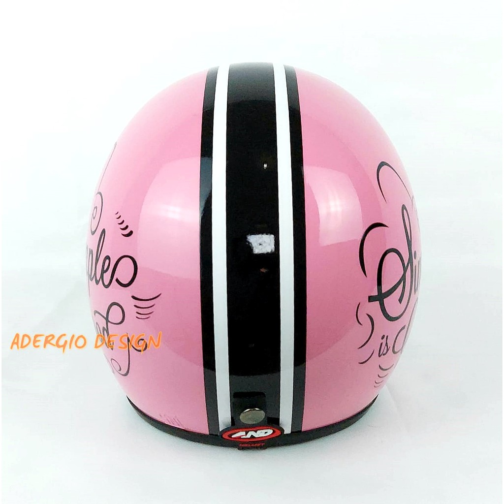 HELM BOGO DEWASA RETRO FULL LEHER SNI Simple Is Good Pink Glossy LH Kaca Datar dan Cembung