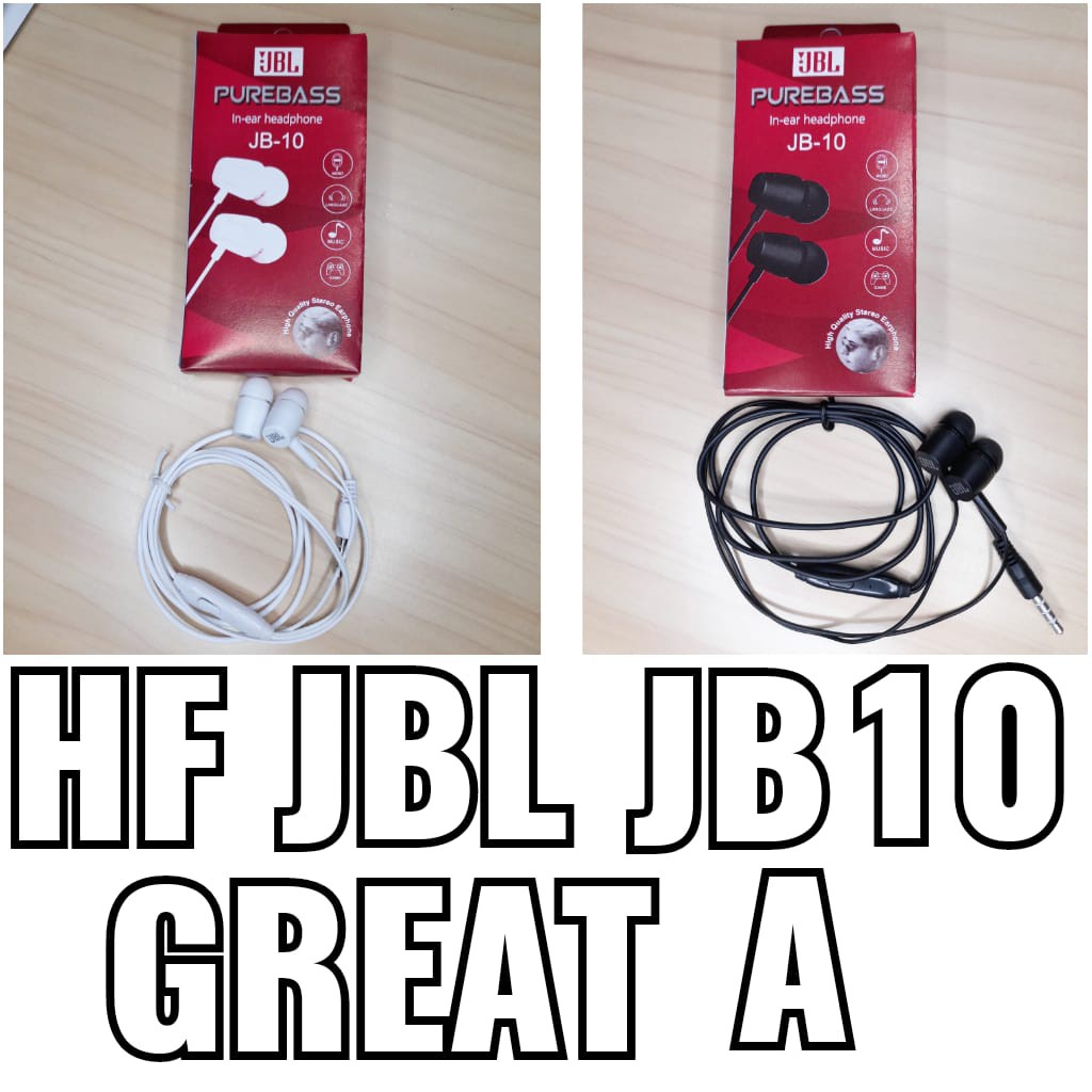 Headset Handsfree JB10 + Mic Premium Quality Streo Purebas JB-10 Handsfree jbl