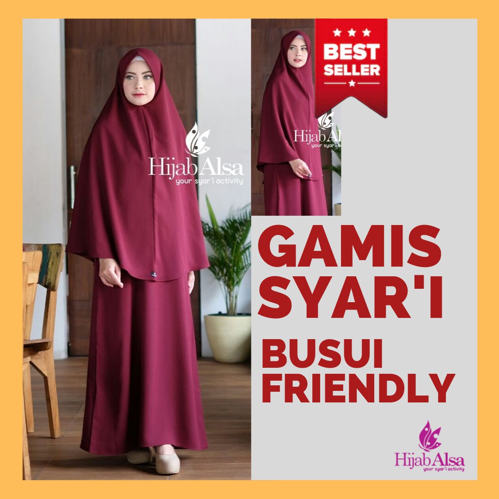 Hijab Alsa | Gamis Syari | Busui Friendly | Mafaza Khimar Anita | Muslimah Akhwat Wanita Merah Marun
