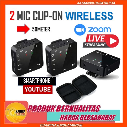 Microphone Mic clip on wireless untuk HP DSLR Zoom Webinar Vlog Live