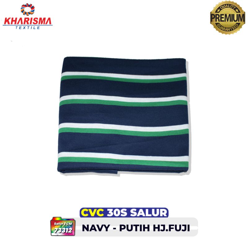 Bahan kain Kaos cvc Salur Navy Putih Hijau Fuji Shopee