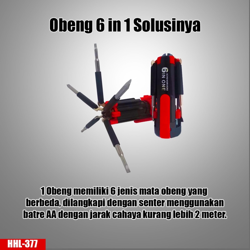 Obeng Set 6 in 1 Senter Lampu Led Multifungsi Perkakas