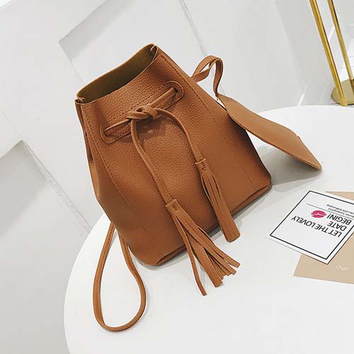 tas selempang serut kulit cewek sling bucket bag wanita tassel (3I3) bta365