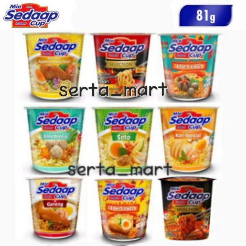 

Mie Sedaap Cup 81gr - Mi Instan Kuah Soto / Bakso Bleduk / Goreng Original