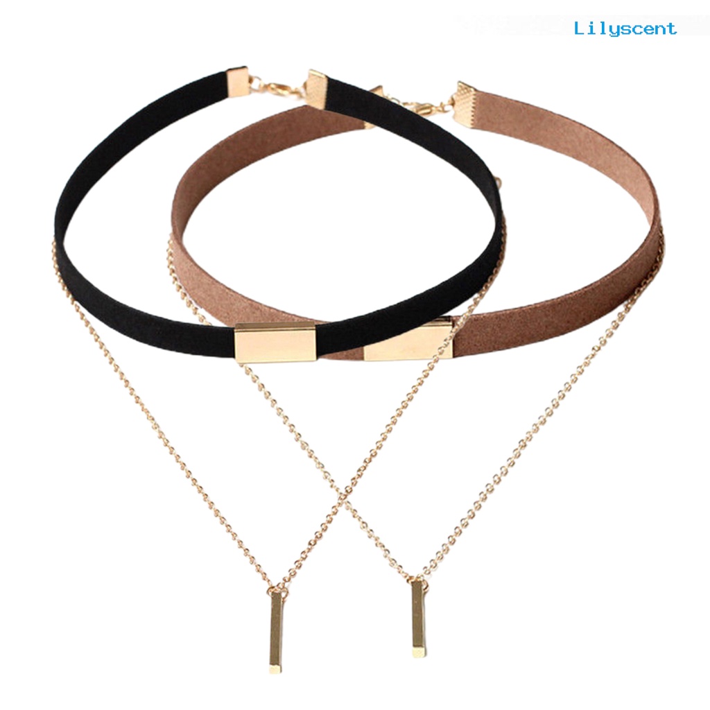 Kalung Choker Multilayer Bahan Suede Imitasi Gaya Vintage Punk Untuk Wanita